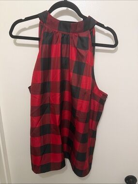 Talbots Red and Black Buffalo Plaid Bow Neck Sleeveless Top